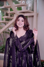 Sunayana Purple Cotton Anarkali Suit Set