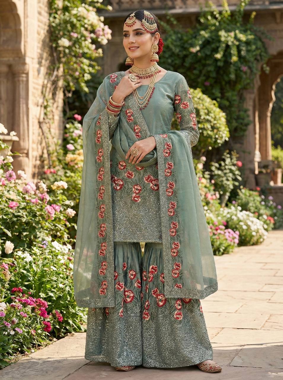 Virelza Fendy Silk Handwork Sharara Set