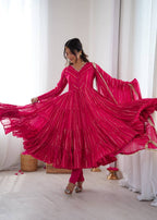 Miravya Chanderi Mirror Ruffle Gown Set