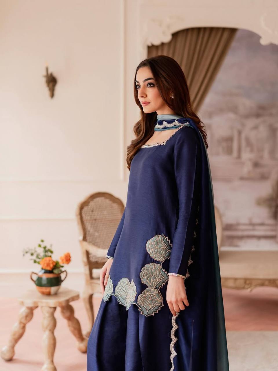 Ruhani Diamond Work Crepe Silk Farshi Set