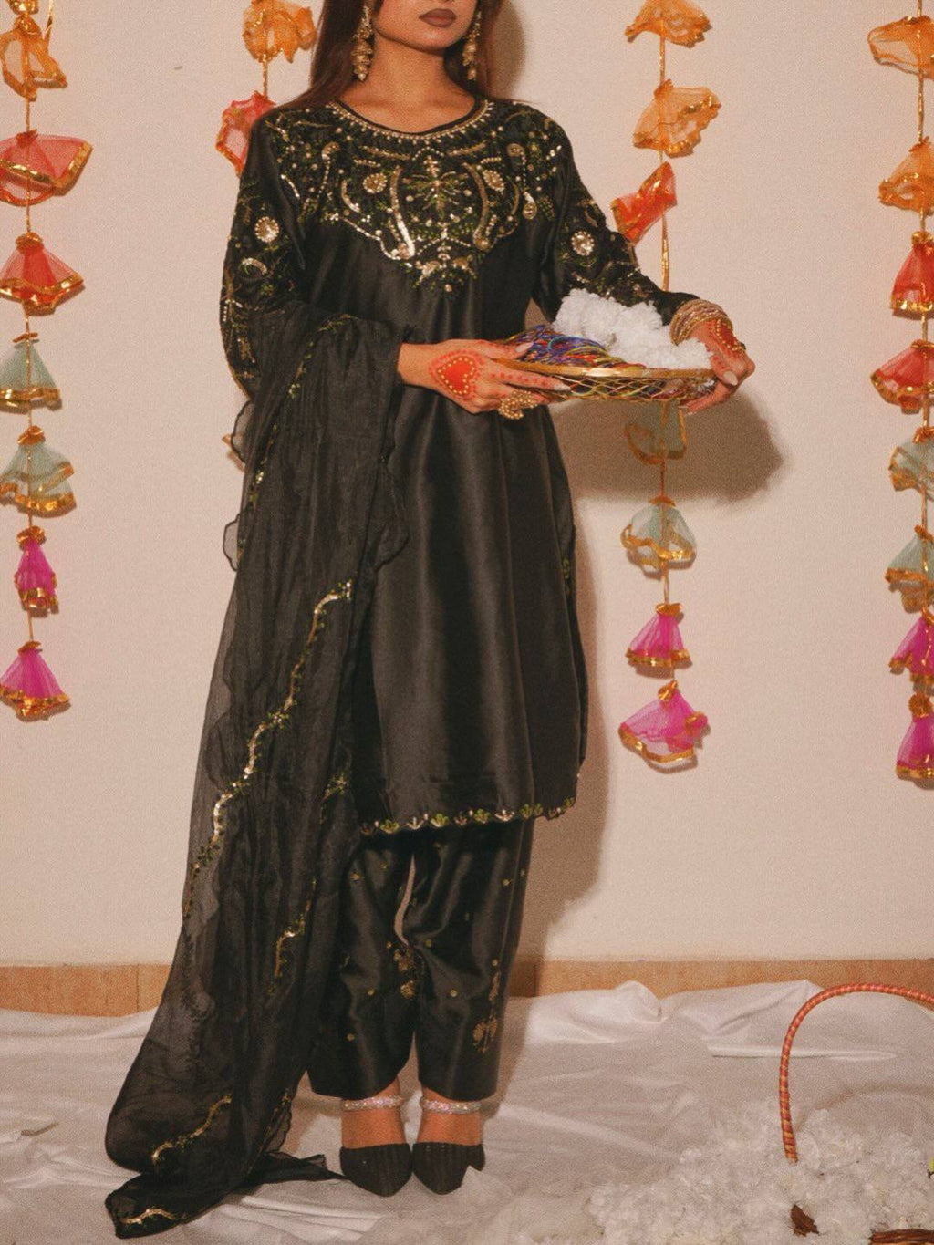 Alina Japan Satin Embroidered Farshi Set