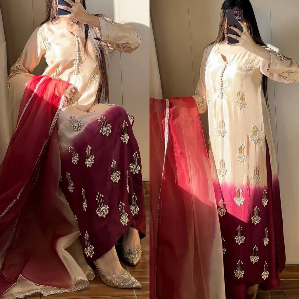 Inaaya Chinon Silk Handwork Palazzo Set