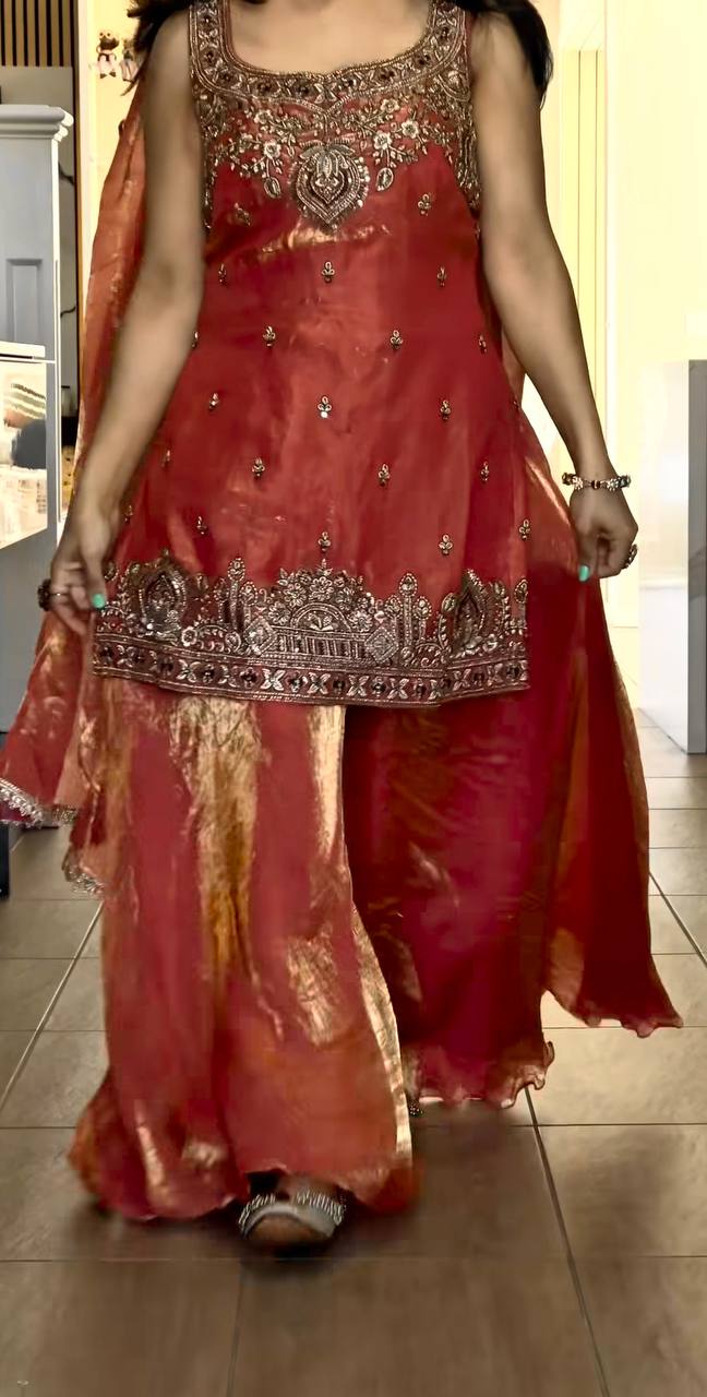 Mehrunisa Beads Handwork Frendy Silk Palazzo Set
