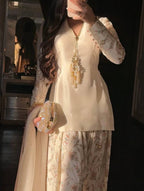 Elegant Cream Punjabi Suit with Floral Plazzo Set