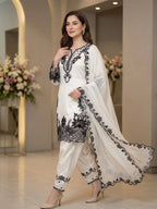 Elara Noor Black & White Embroidered Farshi Salwar Suit Set
