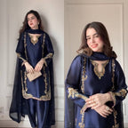 Azure Moti Hand Work Crep Silk Farshi Salwar