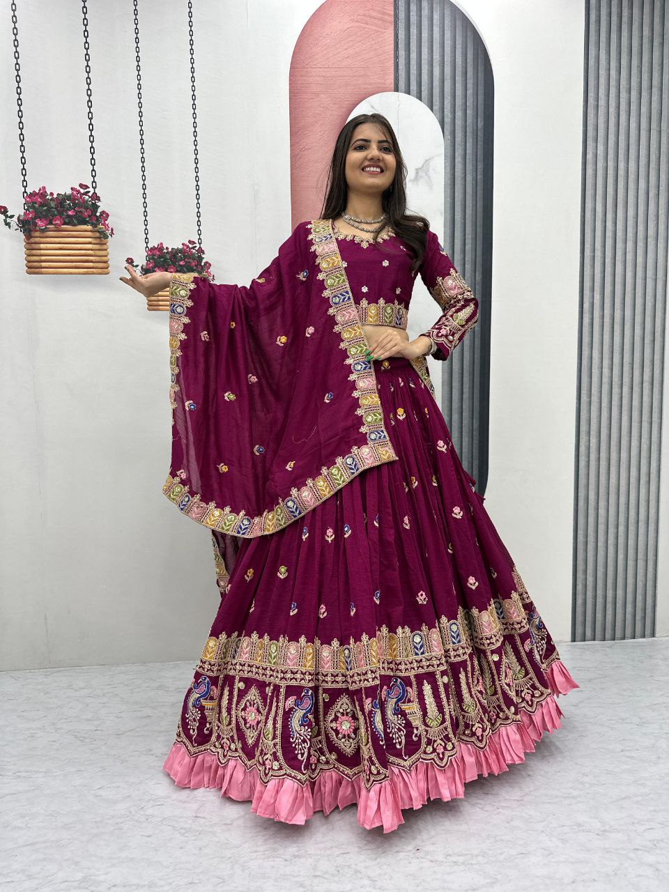 Aroshika Pure Vichitra Heavy Embroidery Lehenga Choli