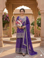 Inaya Zohra Chinnon Silk Embroidered Sharara Palazzo Suit Se