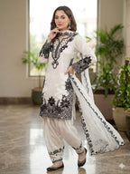 Elara Noor Black & White Embroidered Farshi Salwar Suit Set