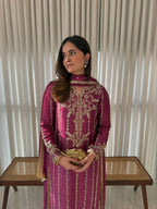 Aarvya Crep Silk Longline Suit Set