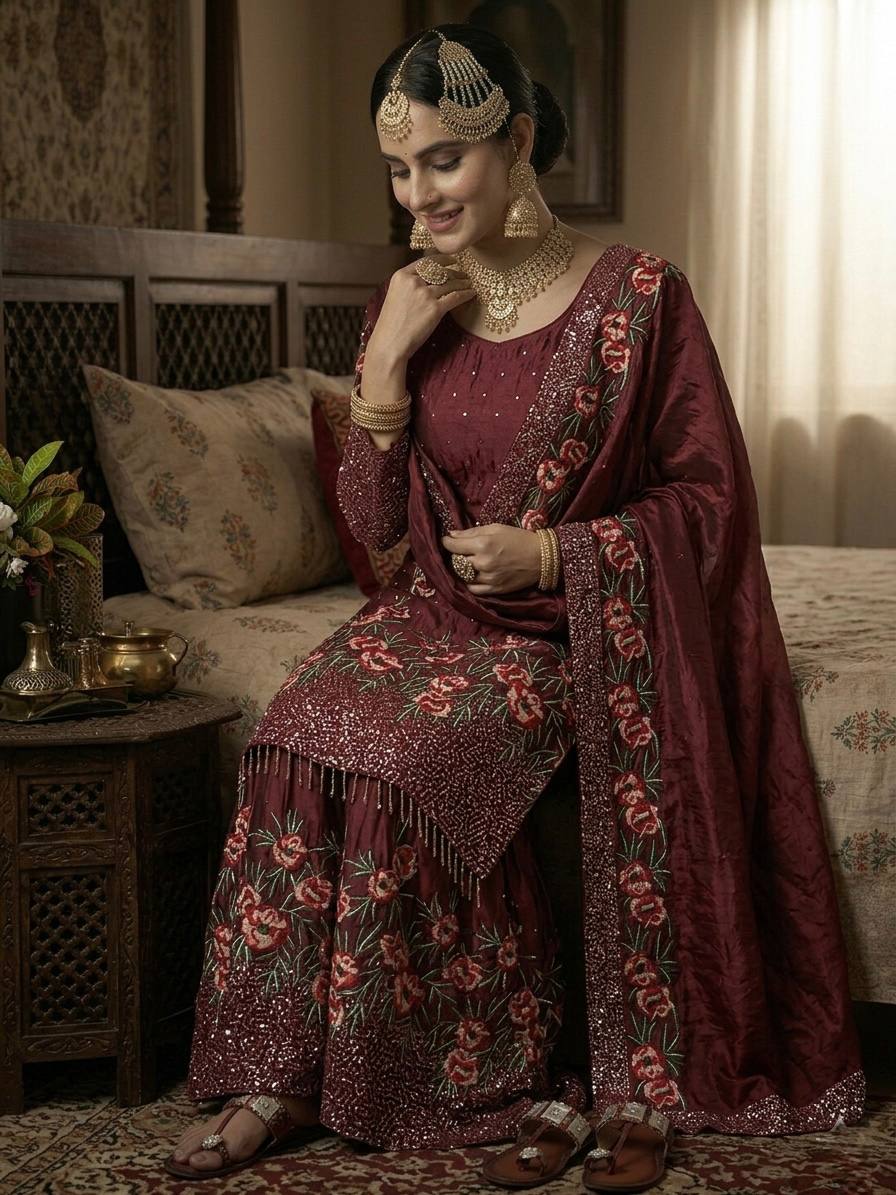 Virelza Fendy Silk Handwork Sharara Set