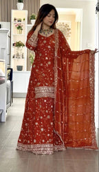 Aafreen Multi-Needle Embroidered Frendy Silk Palazzo Set