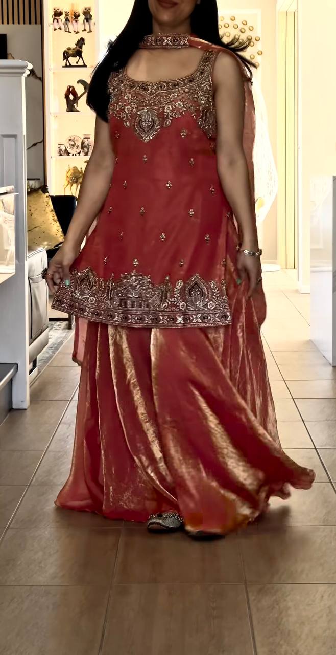 Mehrunisa Beads Handwork Frendy Silk Palazzo Set
