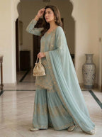 Sahar Sequence Embroidered Georgette Sharara Set
