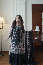 Midnight Black Chinon Sharara Suit Set