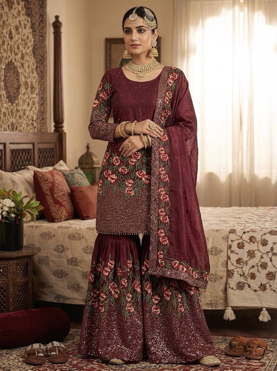 Virelza Fendy Silk Handwork Sharara Set