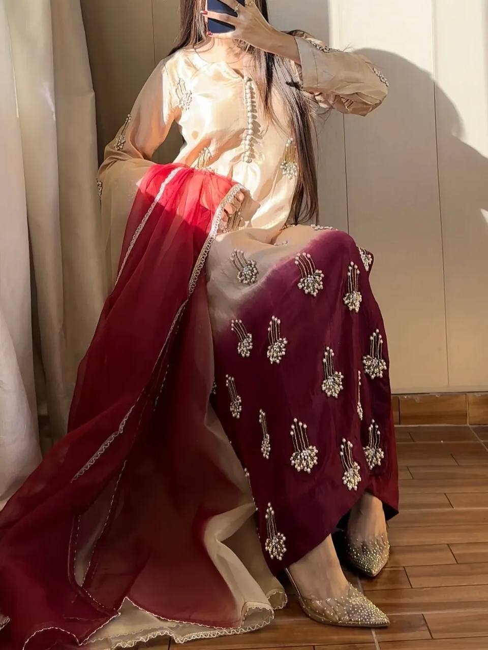 Inaaya Chinon Silk Handwork Palazzo Set