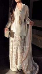 Elegant Cream Punjabi Suit with Floral Plazzo Set