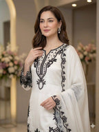 Elara Noor Black & White Embroidered Farshi Salwar Suit Set