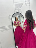 Anushka Chinon Crop Top Jacket Lehenga Choli