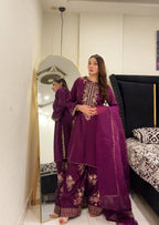 Rida French Crepe Embroidered Farshi Set