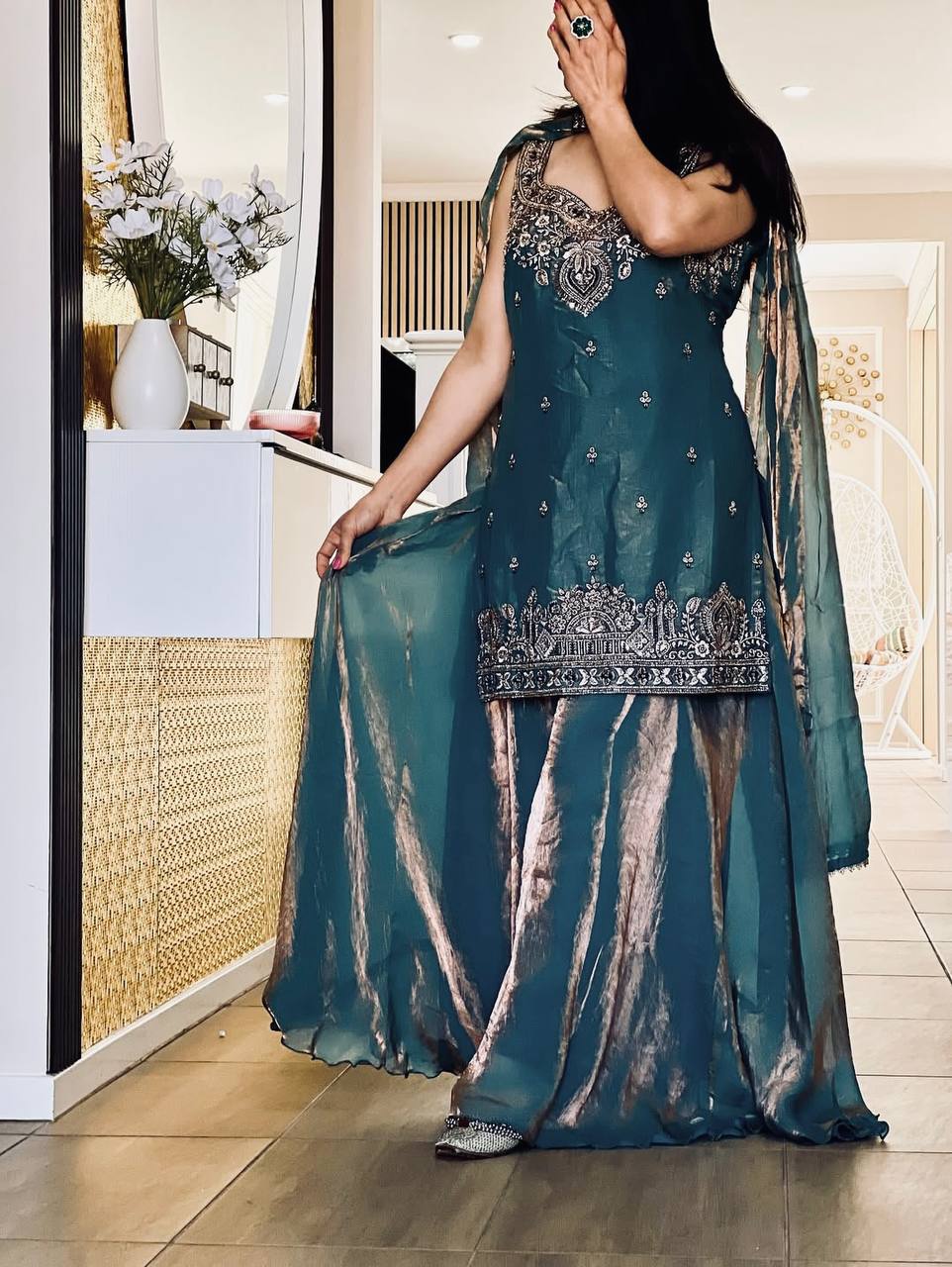 Mehrunisa Beads Handwork Frendy Silk Palazzo Set