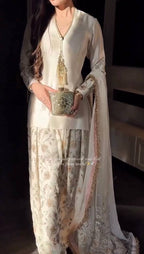 Elegant Cream Punjabi Suit with Floral Plazzo Set