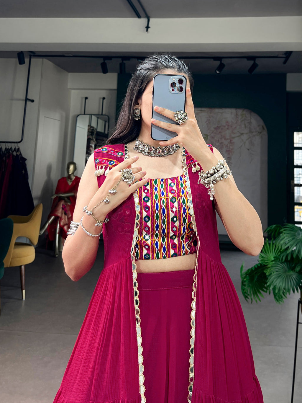 Roshni Gamthi Mirror Long Koti Lehenga Choli