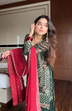 Shahi  Bottle Green Sharara Set