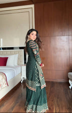 Shahi  Bottle Green Sharara Set