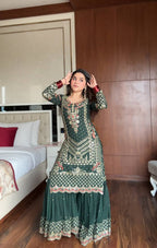 Shahi  Bottle Green Sharara Set