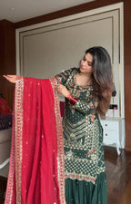 Shahi  Bottle Green Sharara Set