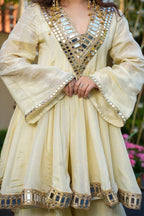 Ananya Cosmos Gold Jari  Silk Real Mirror Work Sharara Set