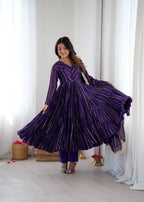 Miravya Chanderi Mirror Ruffle Gown Set
