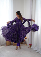 Miravya Chanderi Mirror Ruffle Gown Set