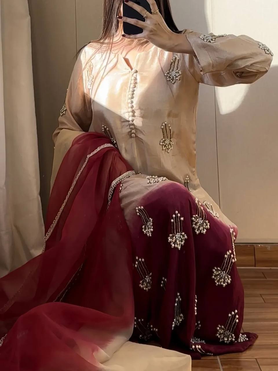 Inaaya Chinon Silk Handwork Palazzo Set