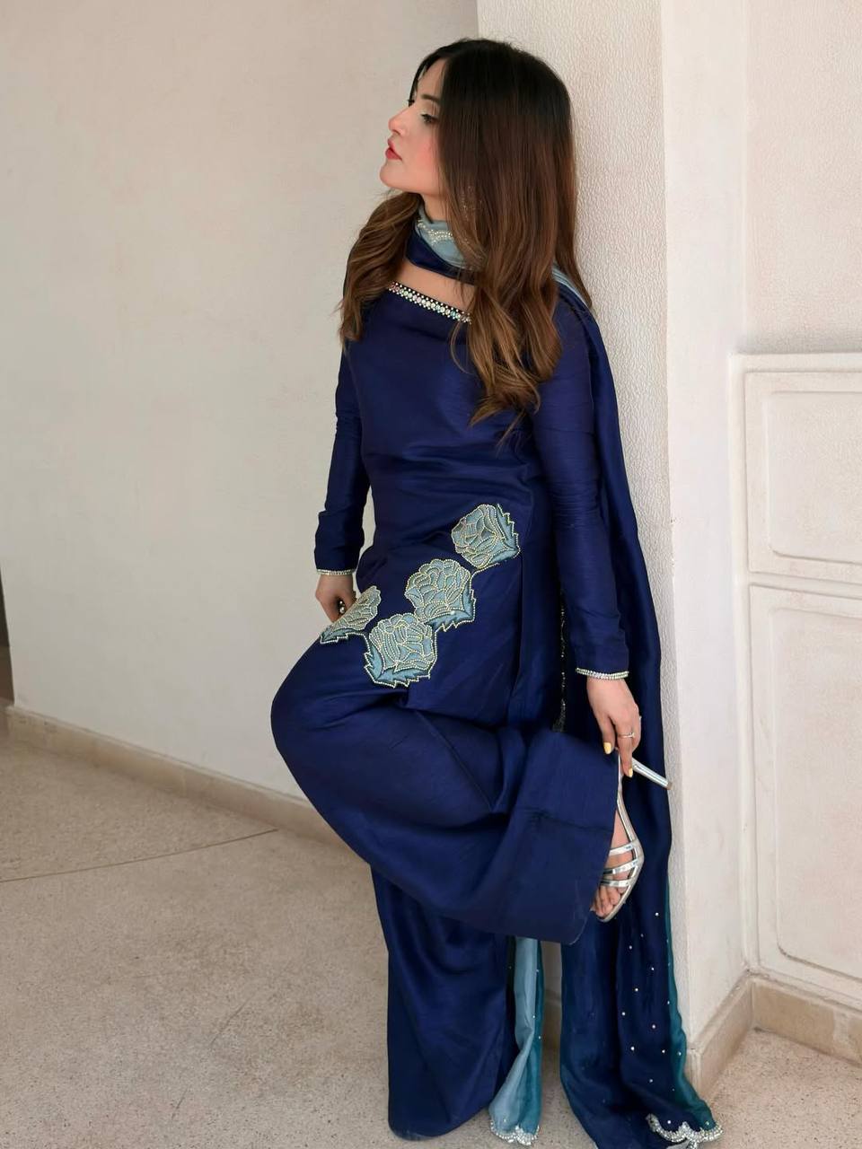 Ruhani Diamond Work Crepe Silk Farshi Set