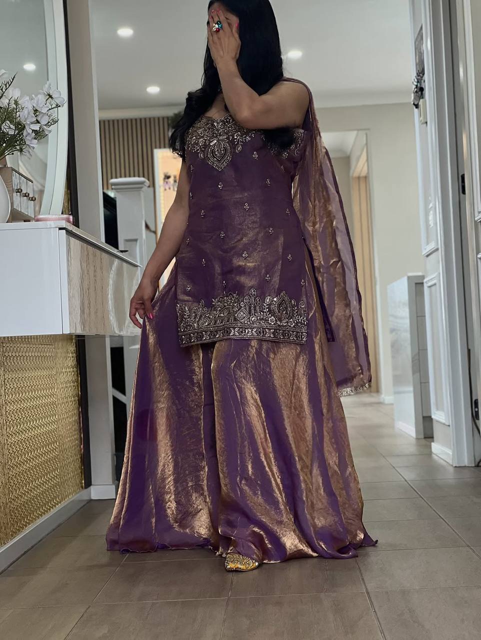 Mehrunisa Beads Handwork Frendy Silk Palazzo Set