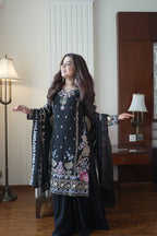 Midnight Black Chinon Sharara Suit Set