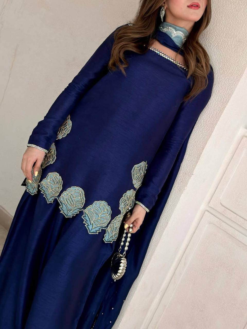 Ruhani Diamond Work Crepe Silk Farshi Set