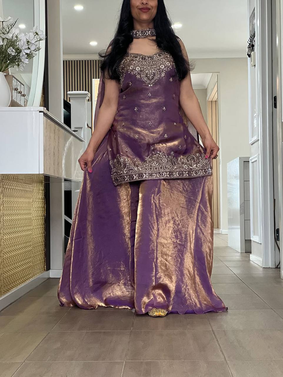 Mehrunisa Beads Handwork Frendy Silk Palazzo Set