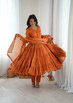 Miravya Chanderi Mirror Ruffle Gown Set