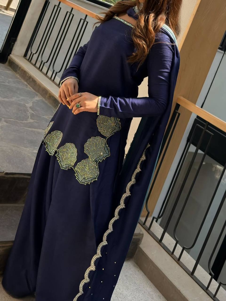 Ruhani Diamond Work Crepe Silk Farshi Set