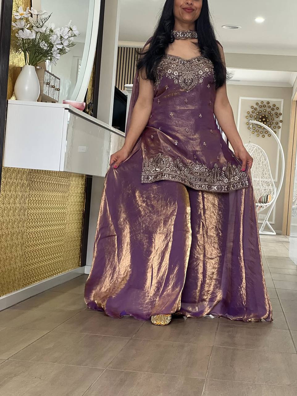 Mehrunisa Beads Handwork Frendy Silk Palazzo Set