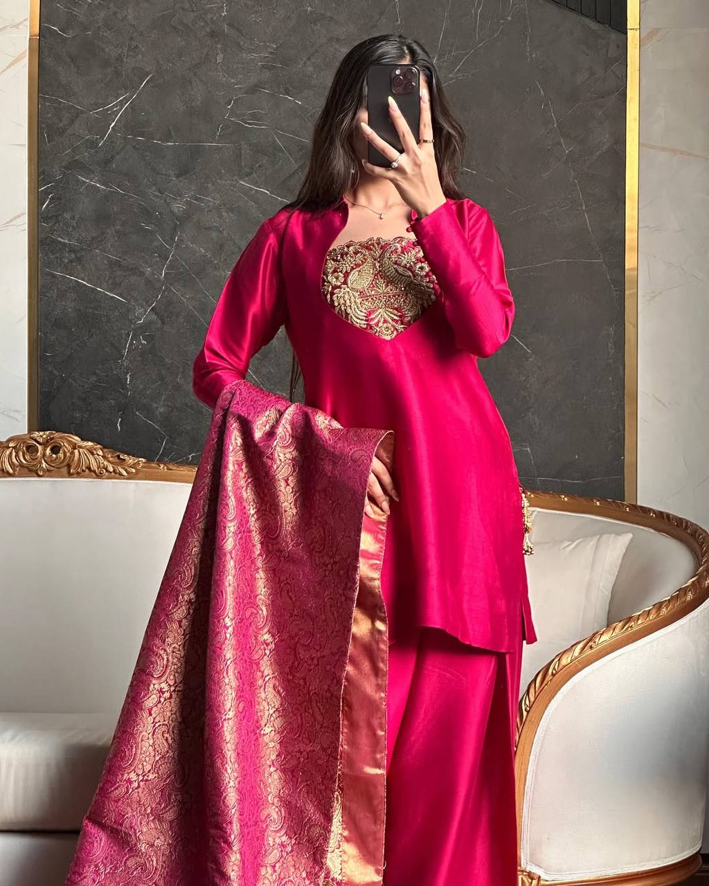 Tasneem Malay Satin Silk Farshi Salwar Suit Set