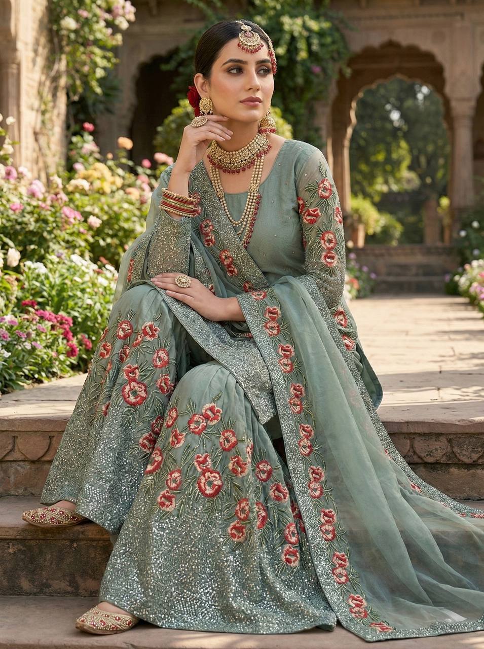 Virelza Fendy Silk Handwork Sharara Set