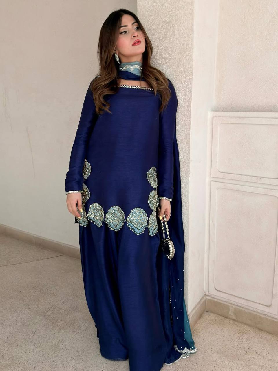 Ruhani Diamond Work Crepe Silk Farshi Set
